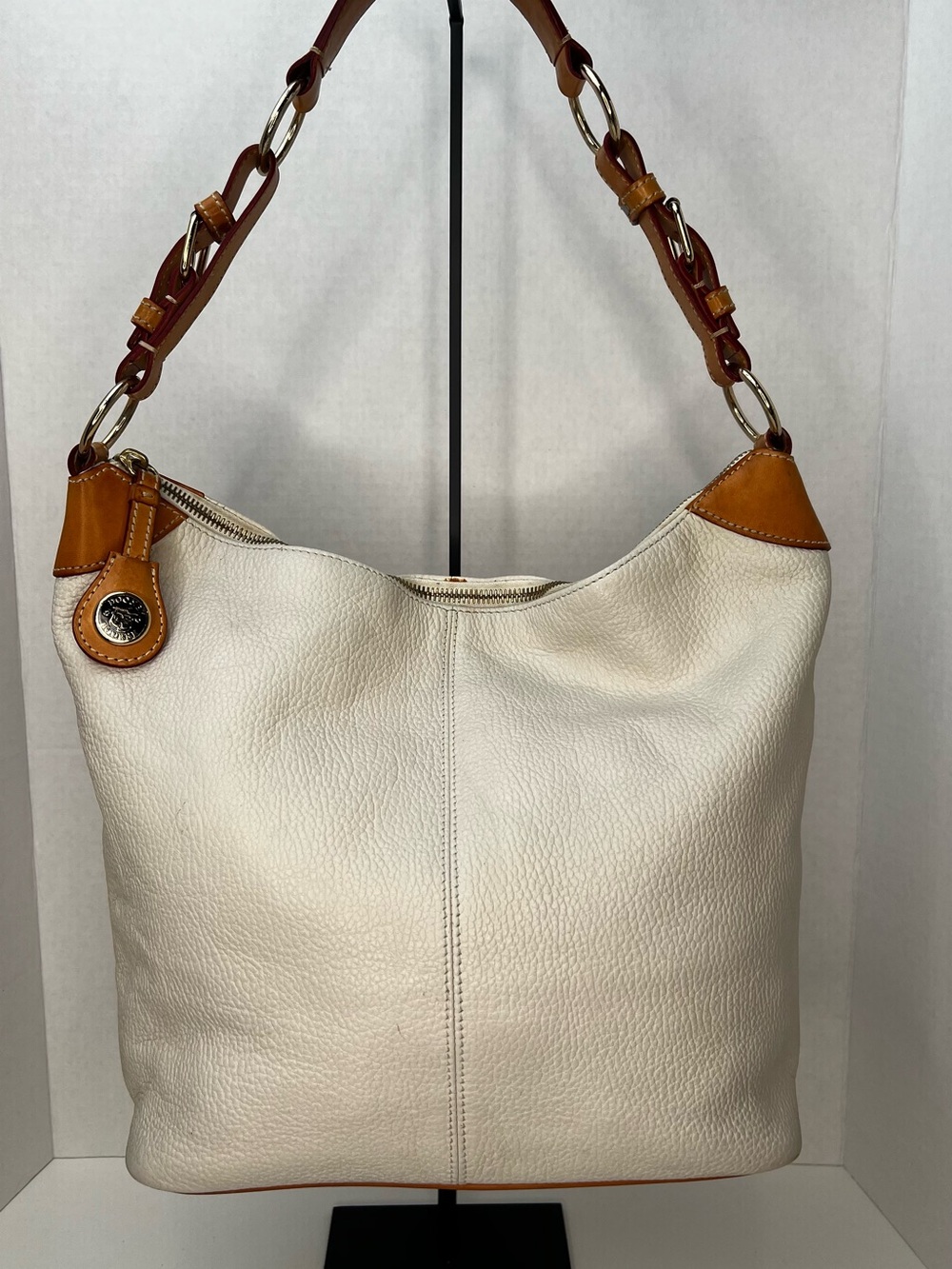 Dooney & Bourke Cream Leather Shoulder Hobo with Tan Trim